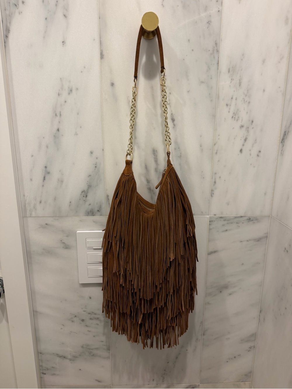 Toffee Suede Fringe Shoulder Bag